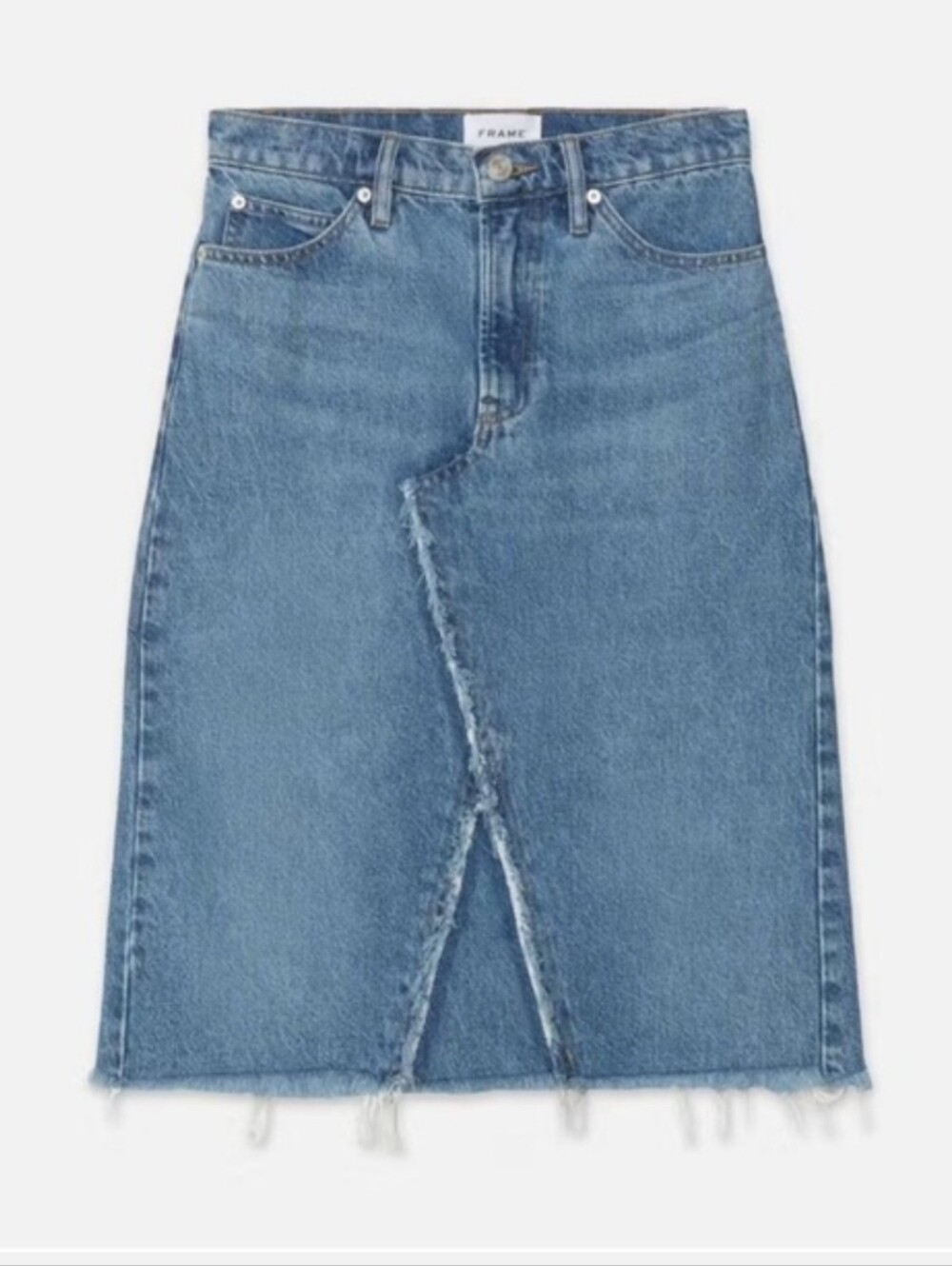 Frame $248 Deconstructed Skirt "Mabel" Denim Womens 27 (30" Waist) Vintage Vibes